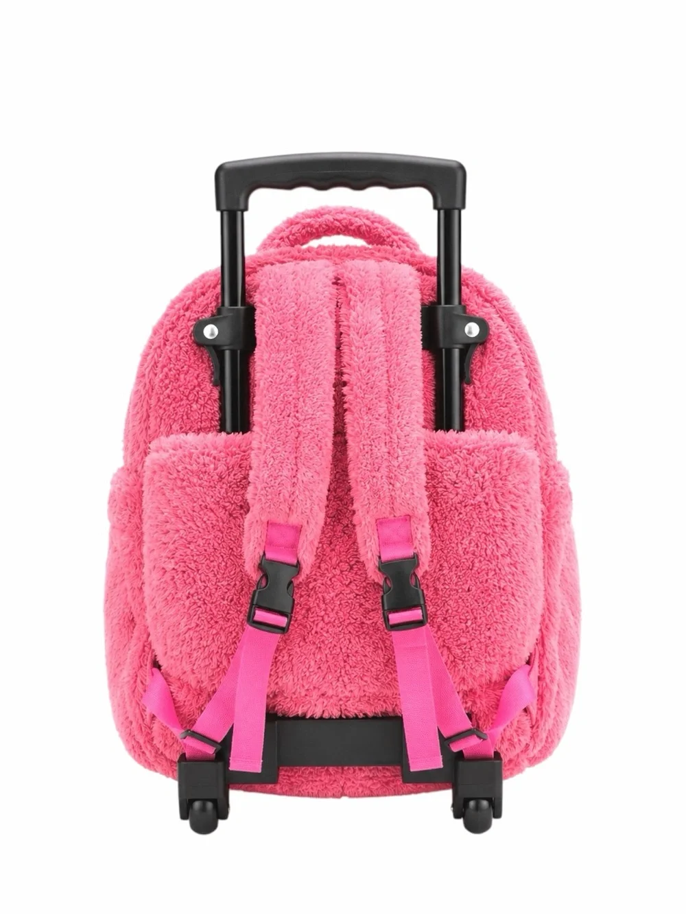 Plush Pink Puppy Kids Rolling Mini Backpack with Soft Toy Removable Pouch Front